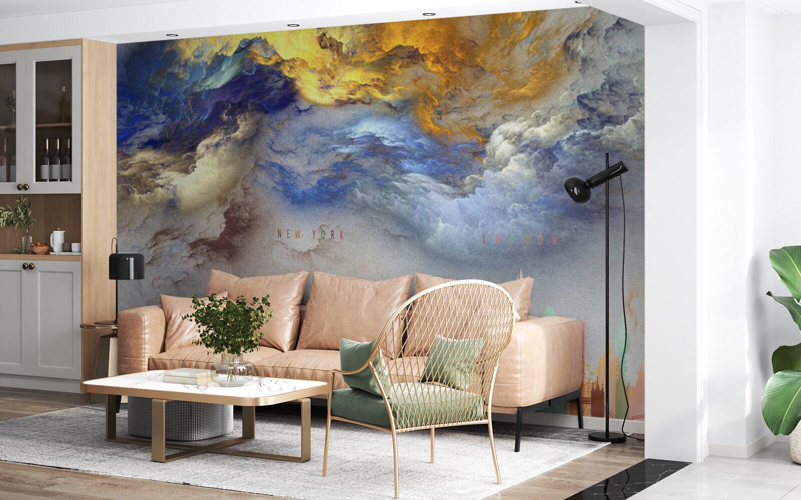 Papier peint nuages peu clairs au-dessus des bâtiments de la ville