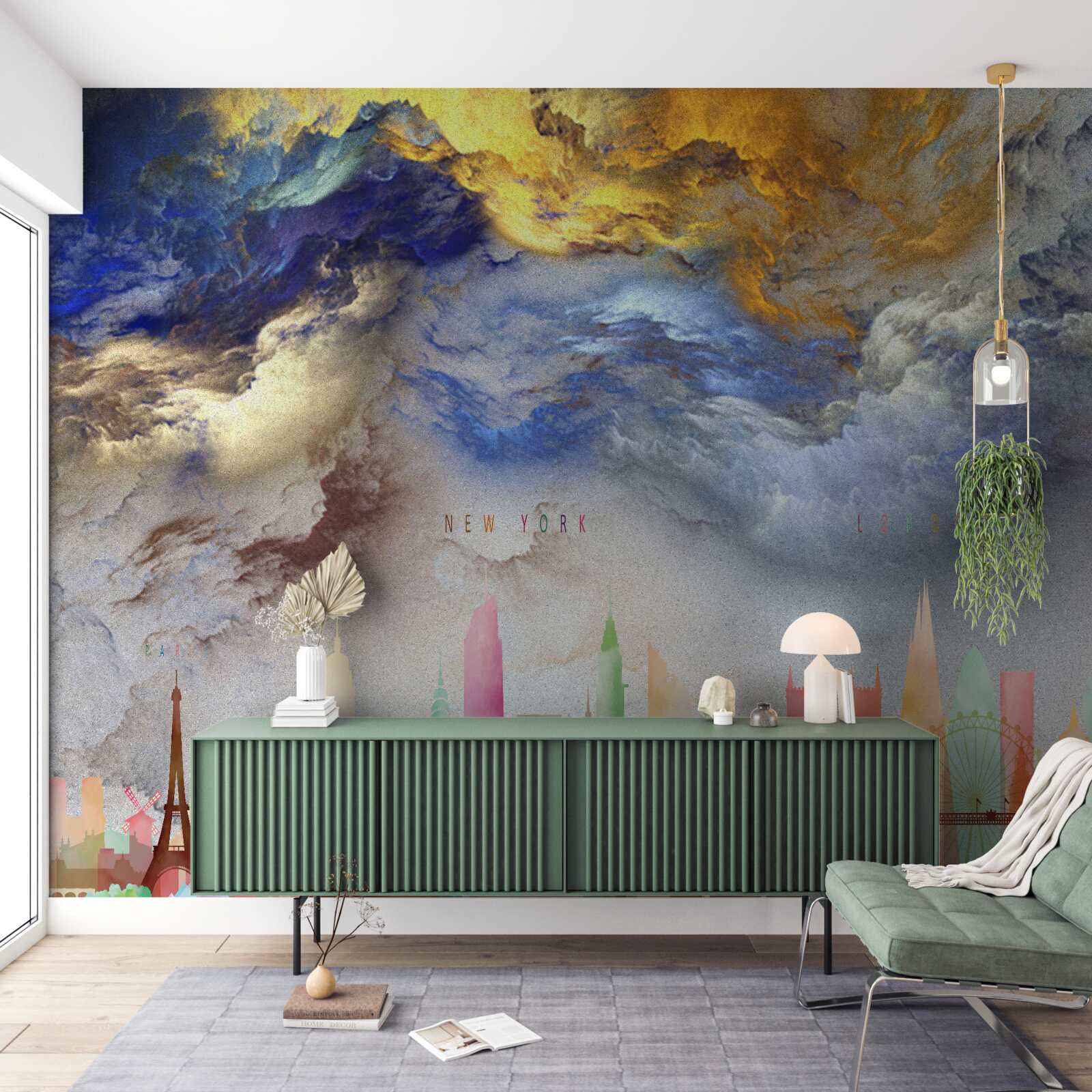 Papier peint nuages peu clairs au-dessus des bâtiments de la ville