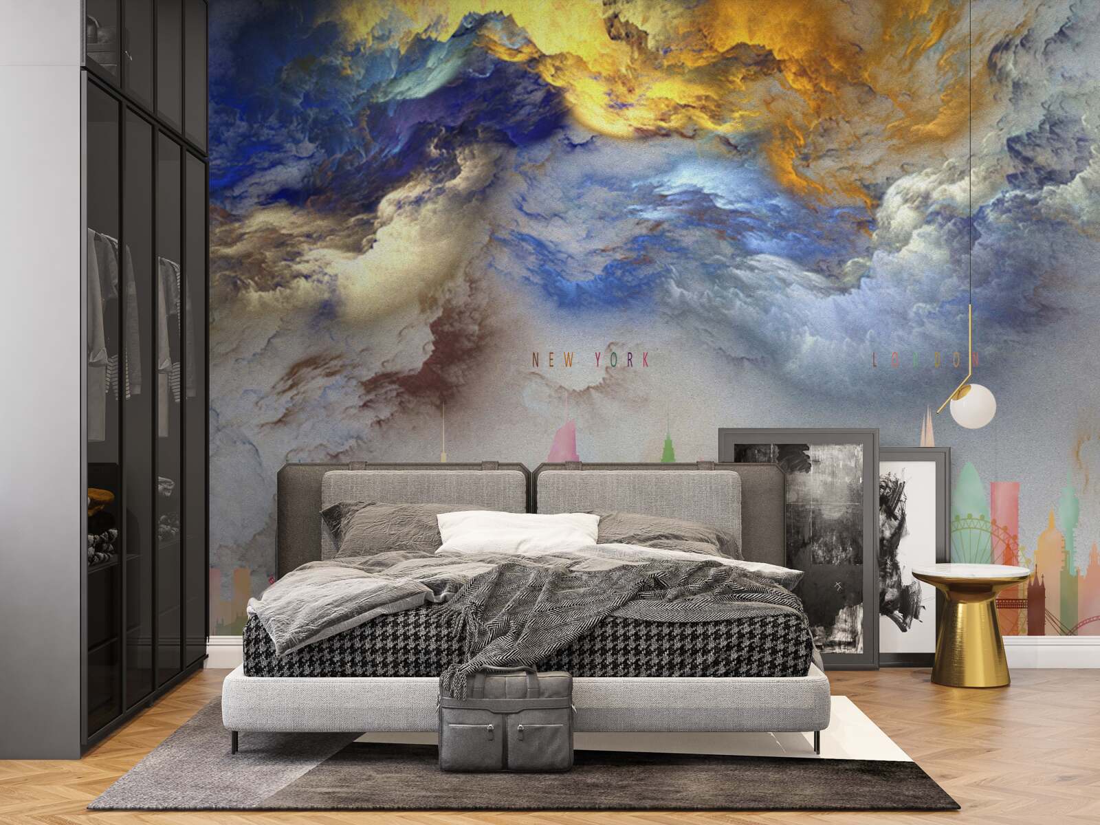 Papier peint nuages peu clairs au-dessus des bâtiments de la ville