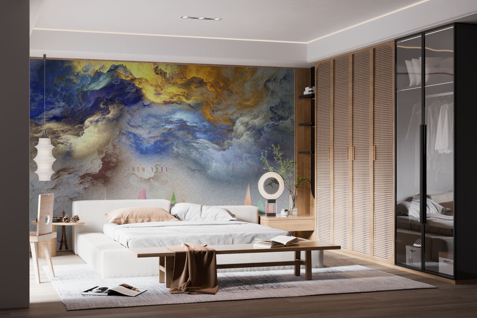 Papier peint nuages peu clairs au-dessus des bâtiments de la ville