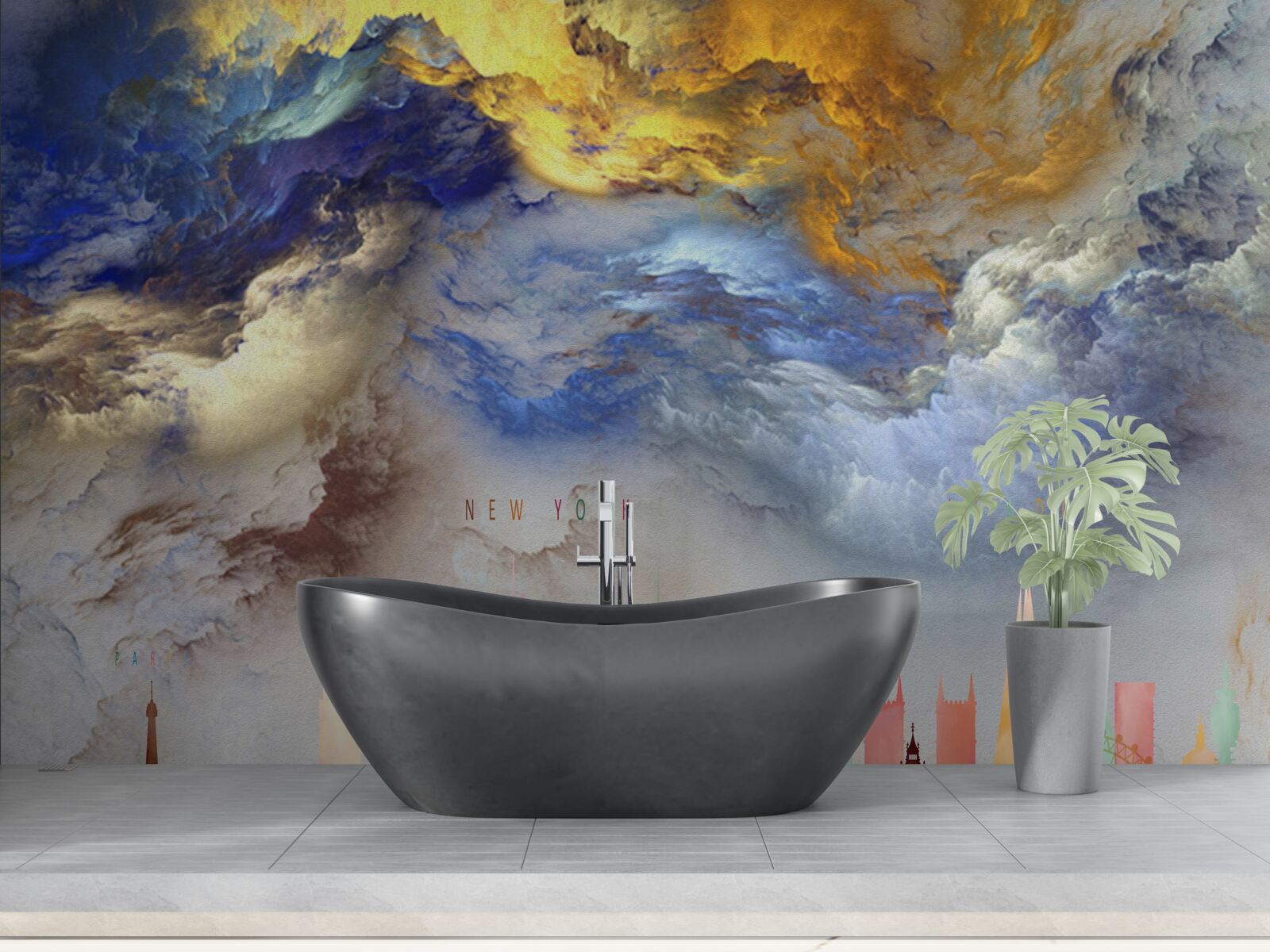 Papier peint nuages peu clairs au-dessus des bâtiments de la ville