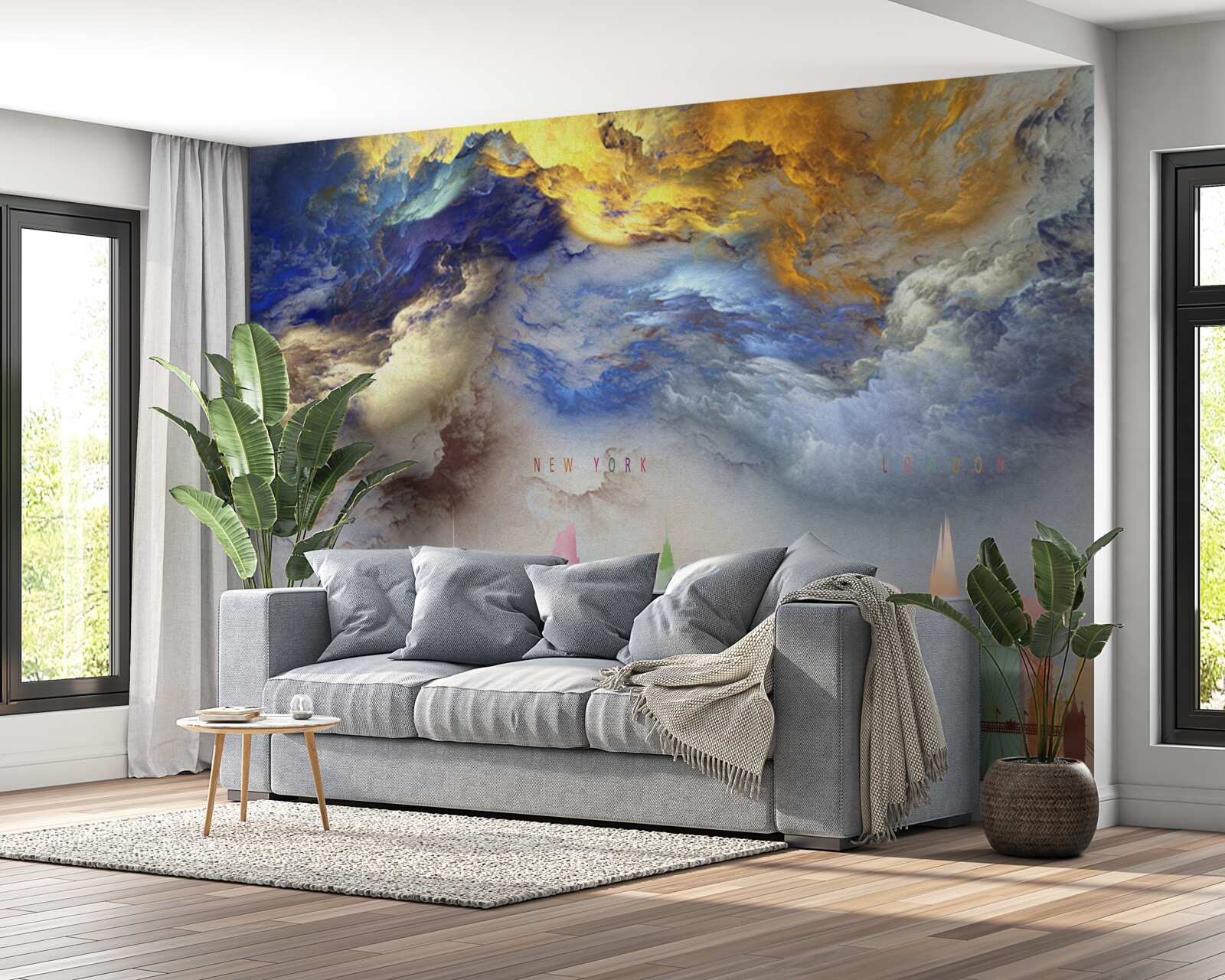 Papier peint nuages peu clairs au-dessus des bâtiments de la ville