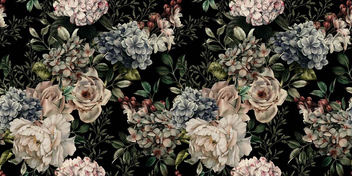 Papier peint branches fleuries sur fond sombre