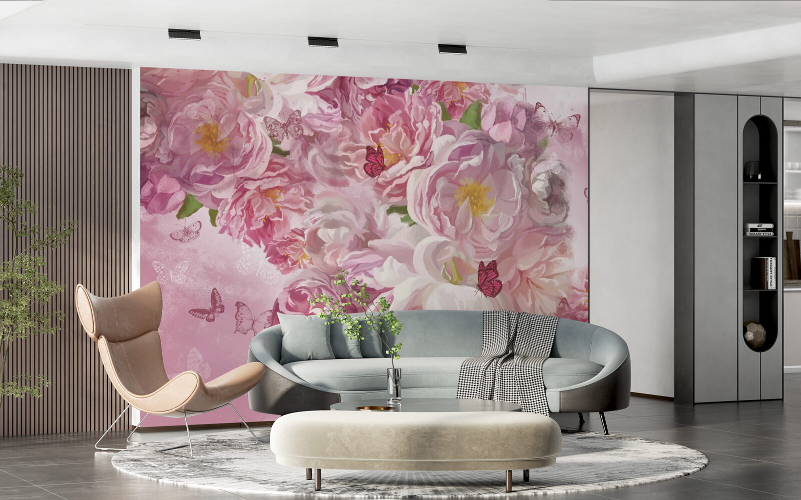 Papier peint branche décorée de bourgeons de fleurs