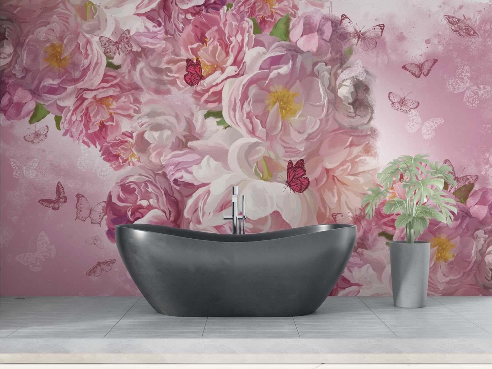 Papier peint branche décorée de bourgeons de fleurs