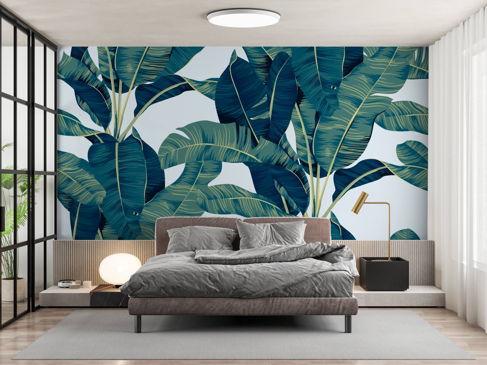 Papier peint des feuilles de fougères vertes foncées entrecoupées de