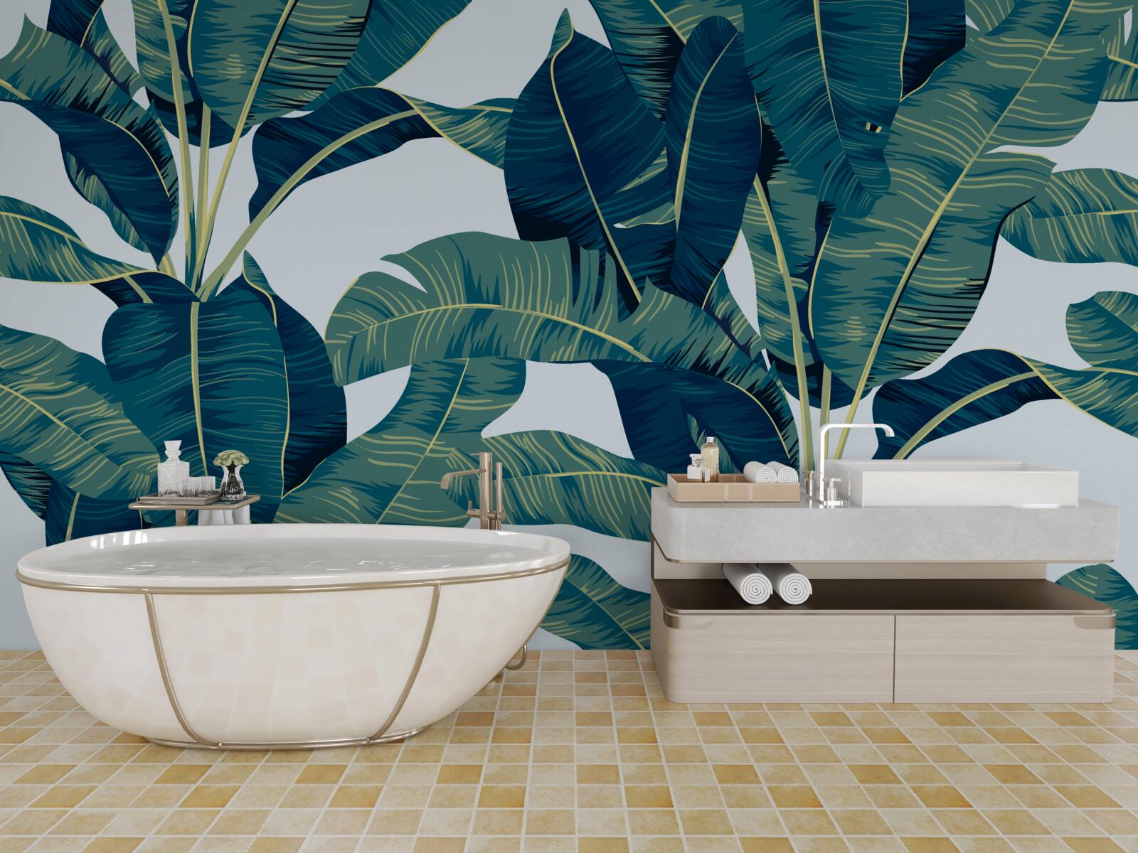 Papier peint des feuilles de fougères vertes foncées entrecoupées de