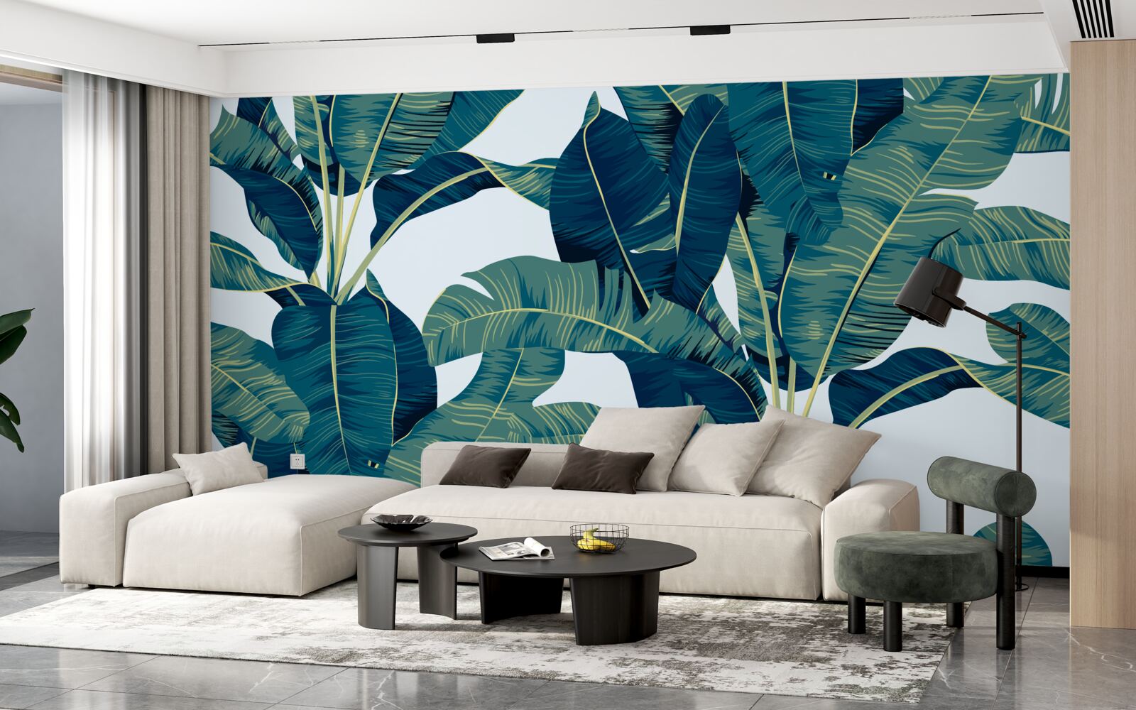 Papier peint des feuilles de fougères vertes foncées entrecoupées de