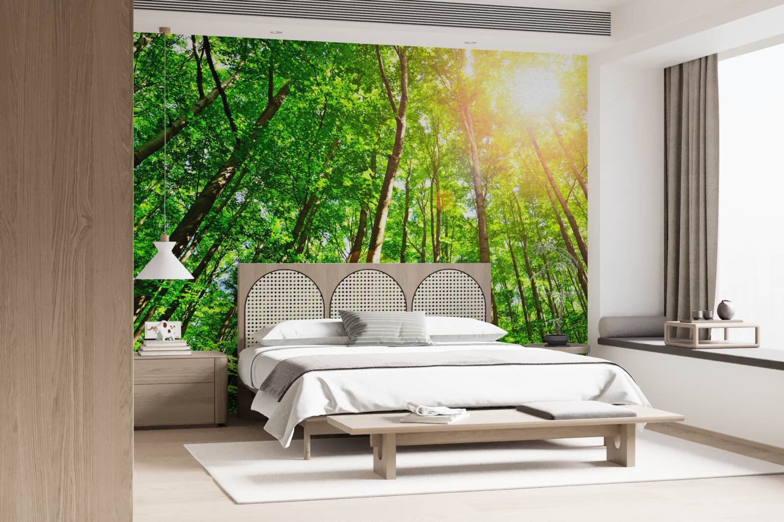 Papier peint la lumière riche du soleil perce à travers les lisières denses de la forêt