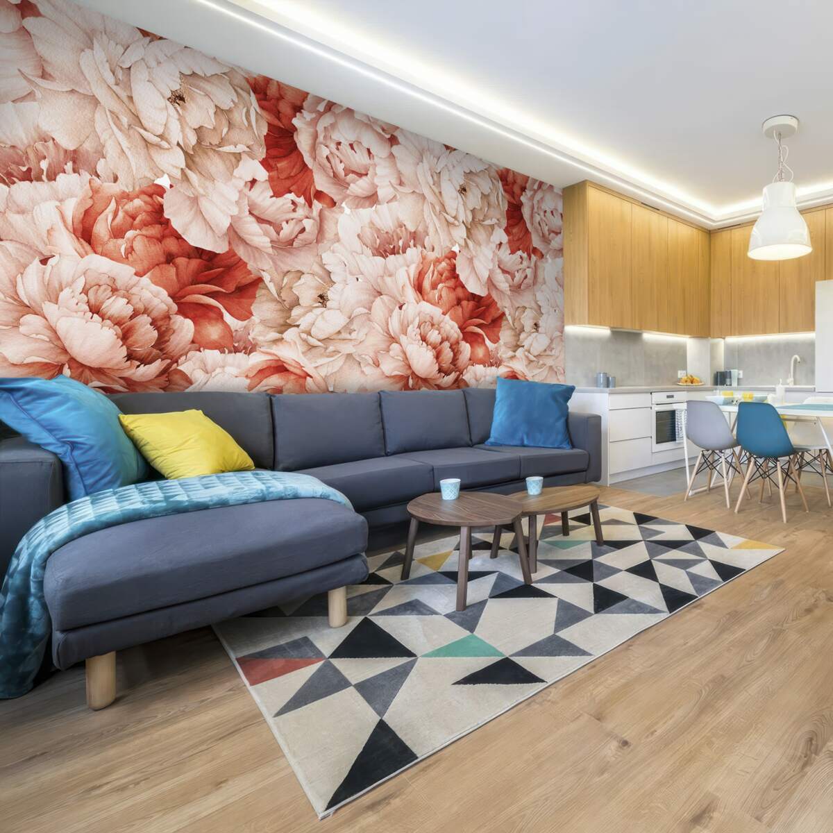 Papier peint composition de délicates pivoines blanches et rouges