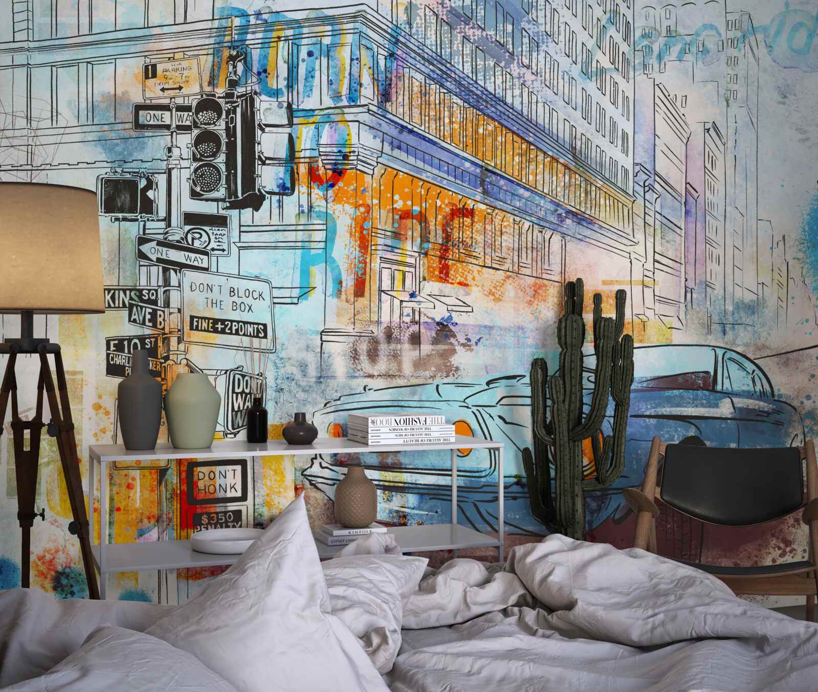 Papier peint croquis de voitures et de rues