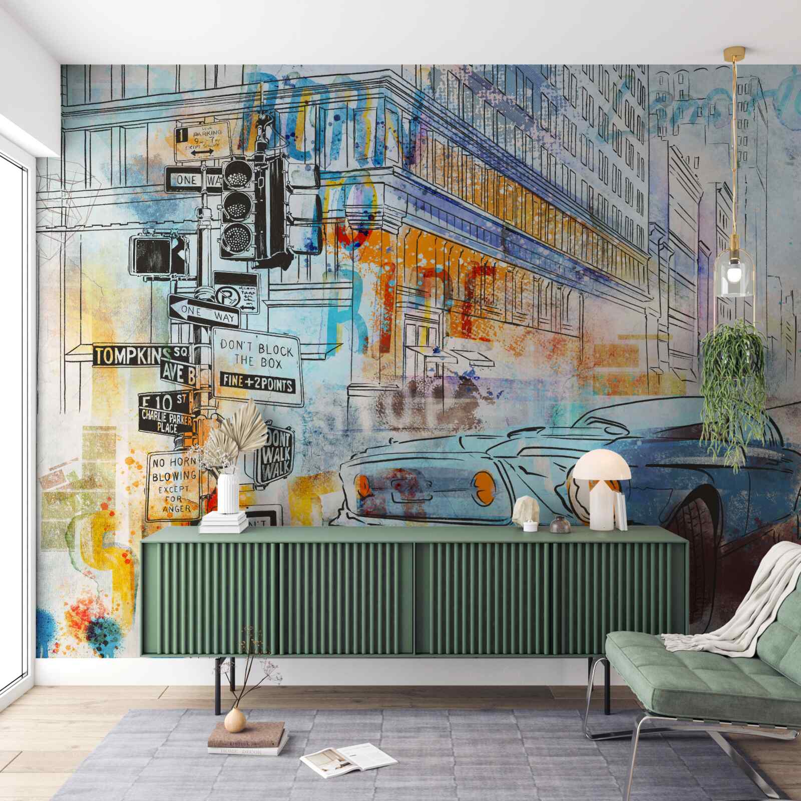 Papier peint croquis de voitures et de rues