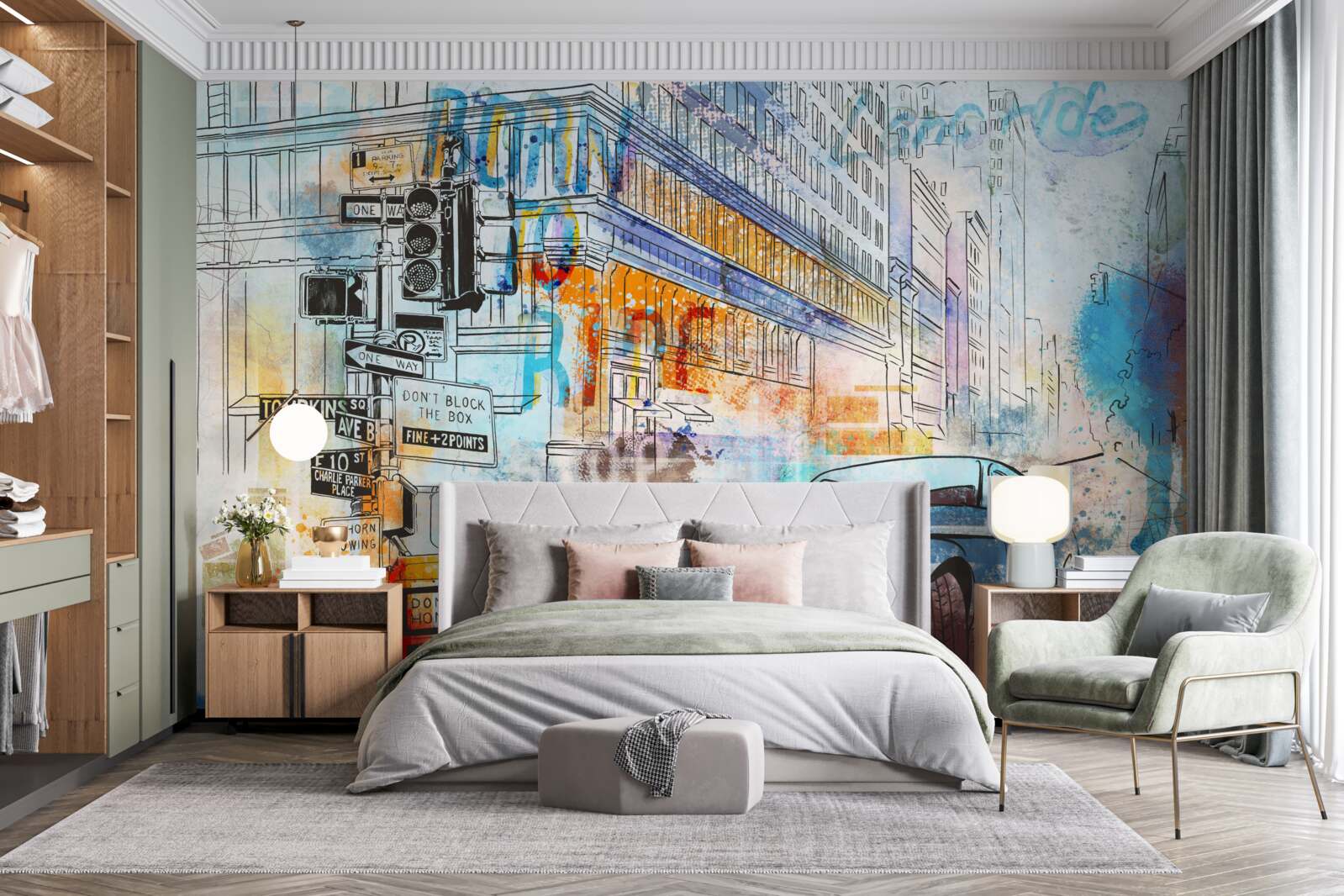 Papier peint croquis de voitures et de rues