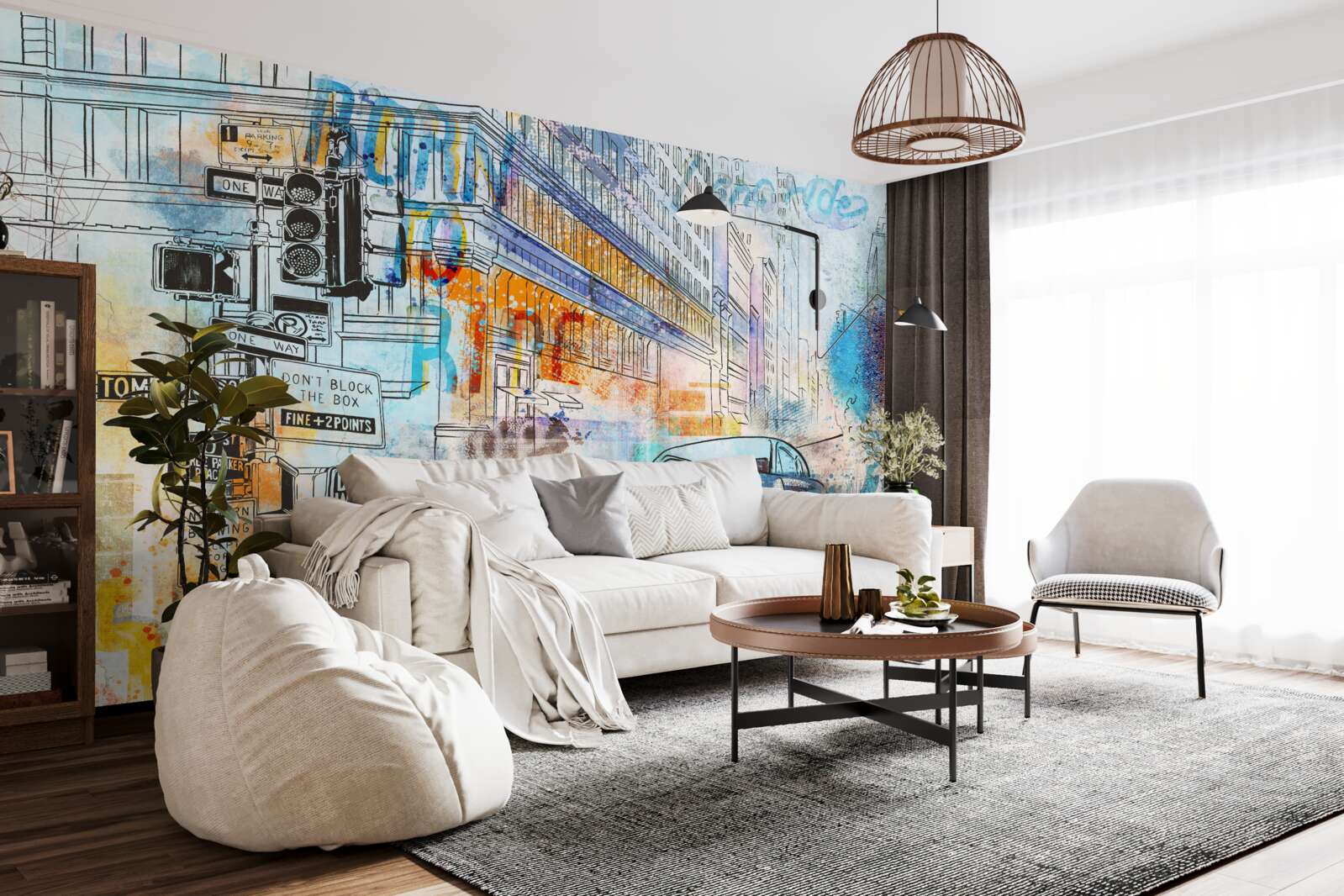 Papier peint croquis de voitures et de rues