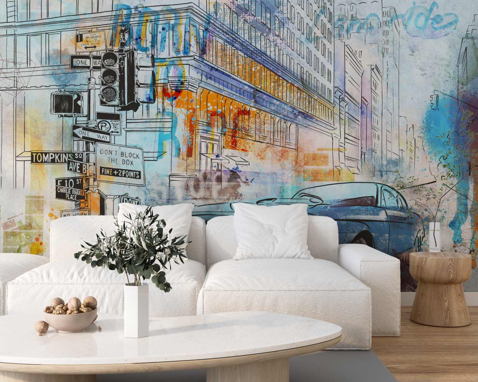 Papier peint croquis de voitures et de rues