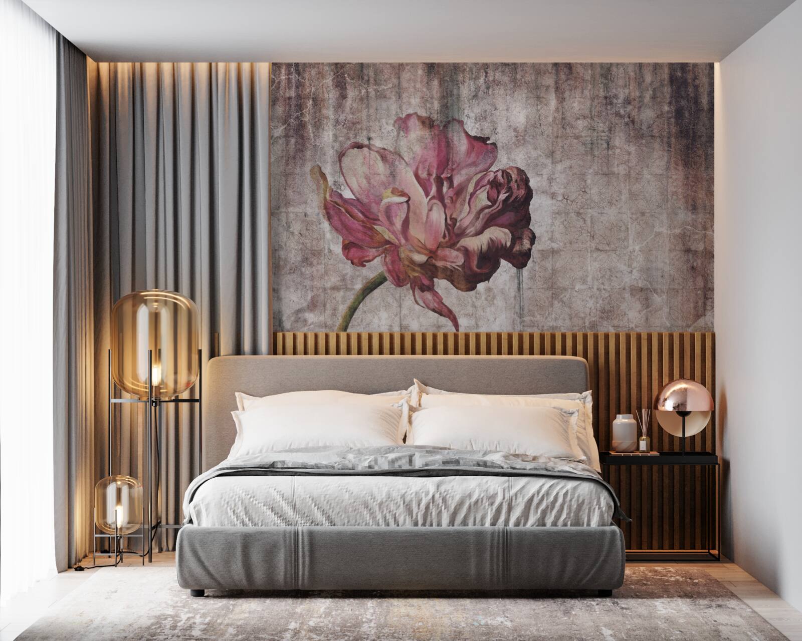 Papier peint une fleur écarlate solitaire sous une pluie battante