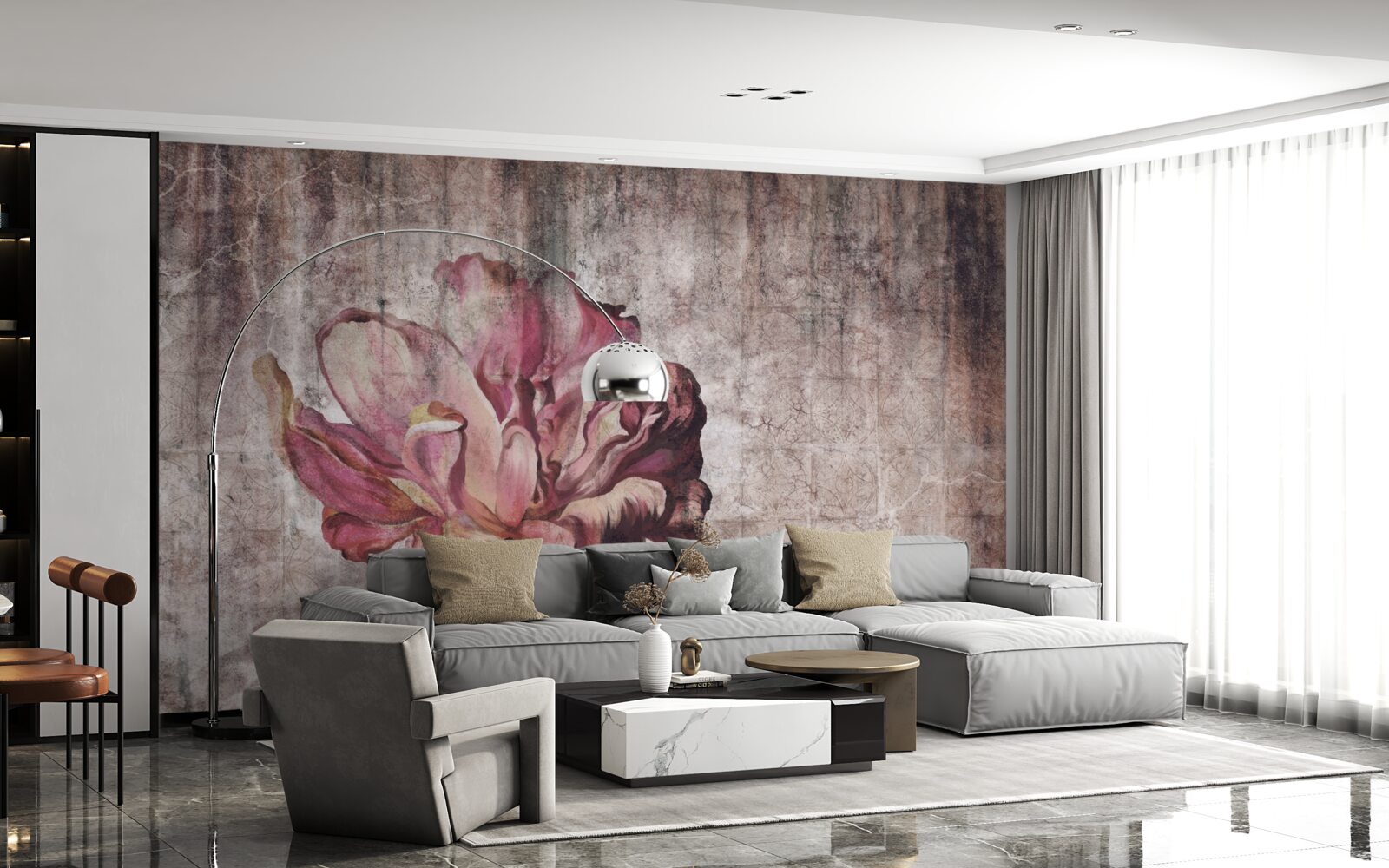 Papier peint une fleur écarlate solitaire sous une pluie battante