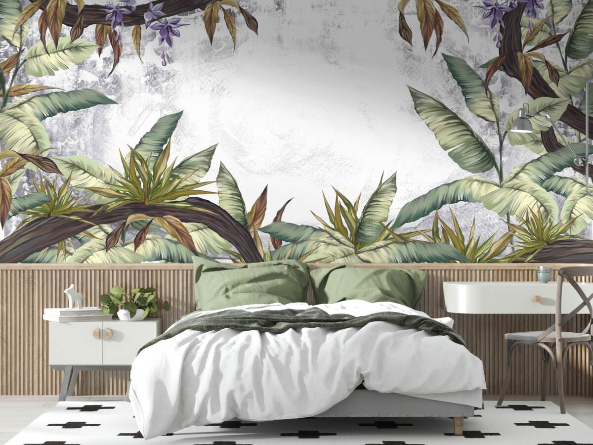 Papier peint les feuilles de la flore tropicale sont vertes