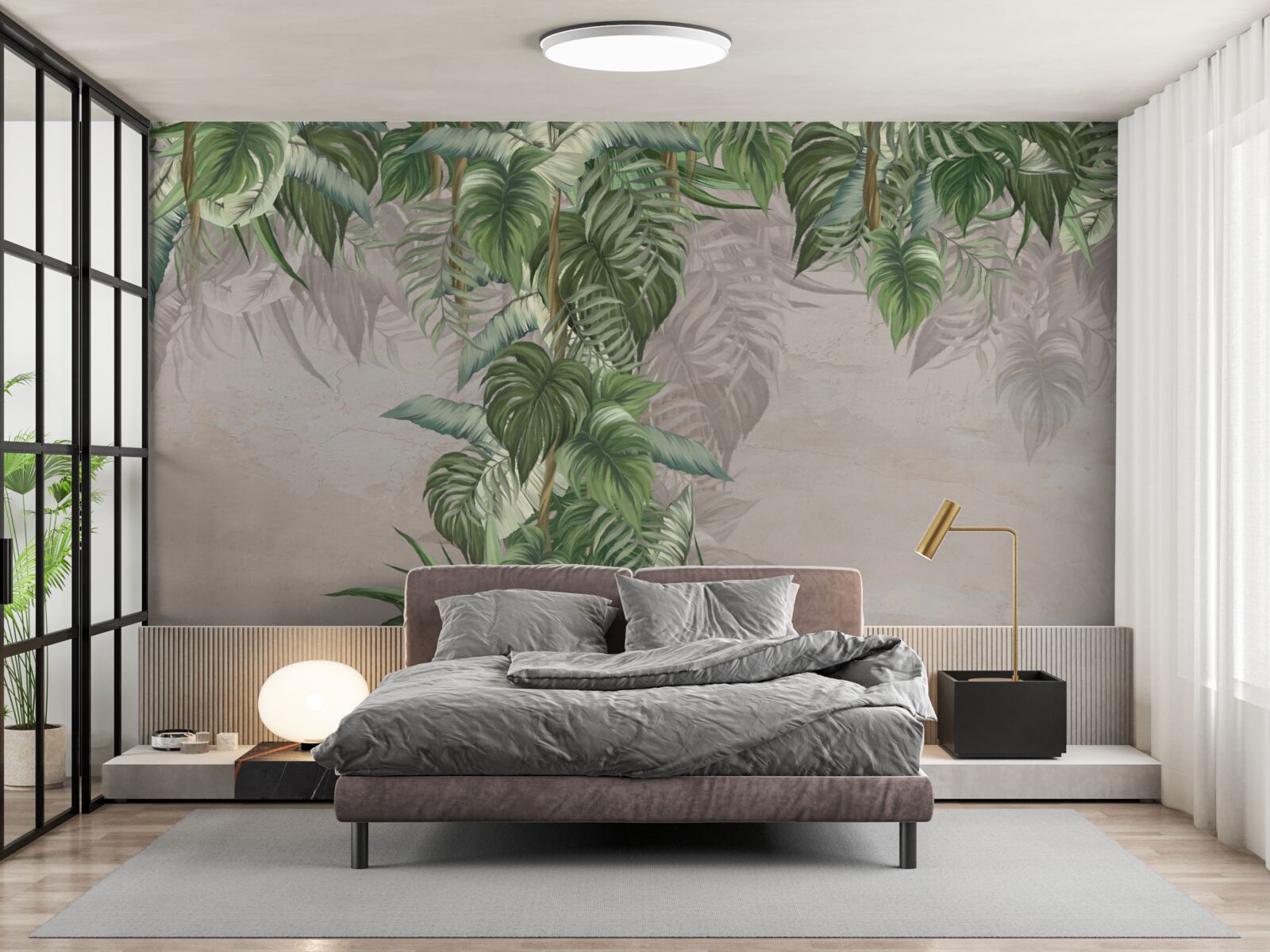 Papier peint les feuilles de la grande monstera recherchent l'humidité