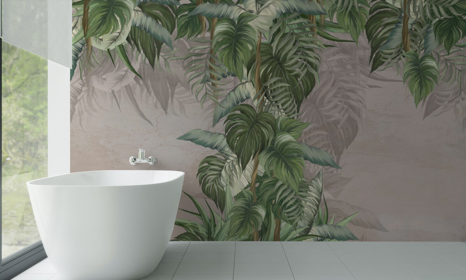 Papier peint les feuilles de la grande monstera recherchent l'humidité