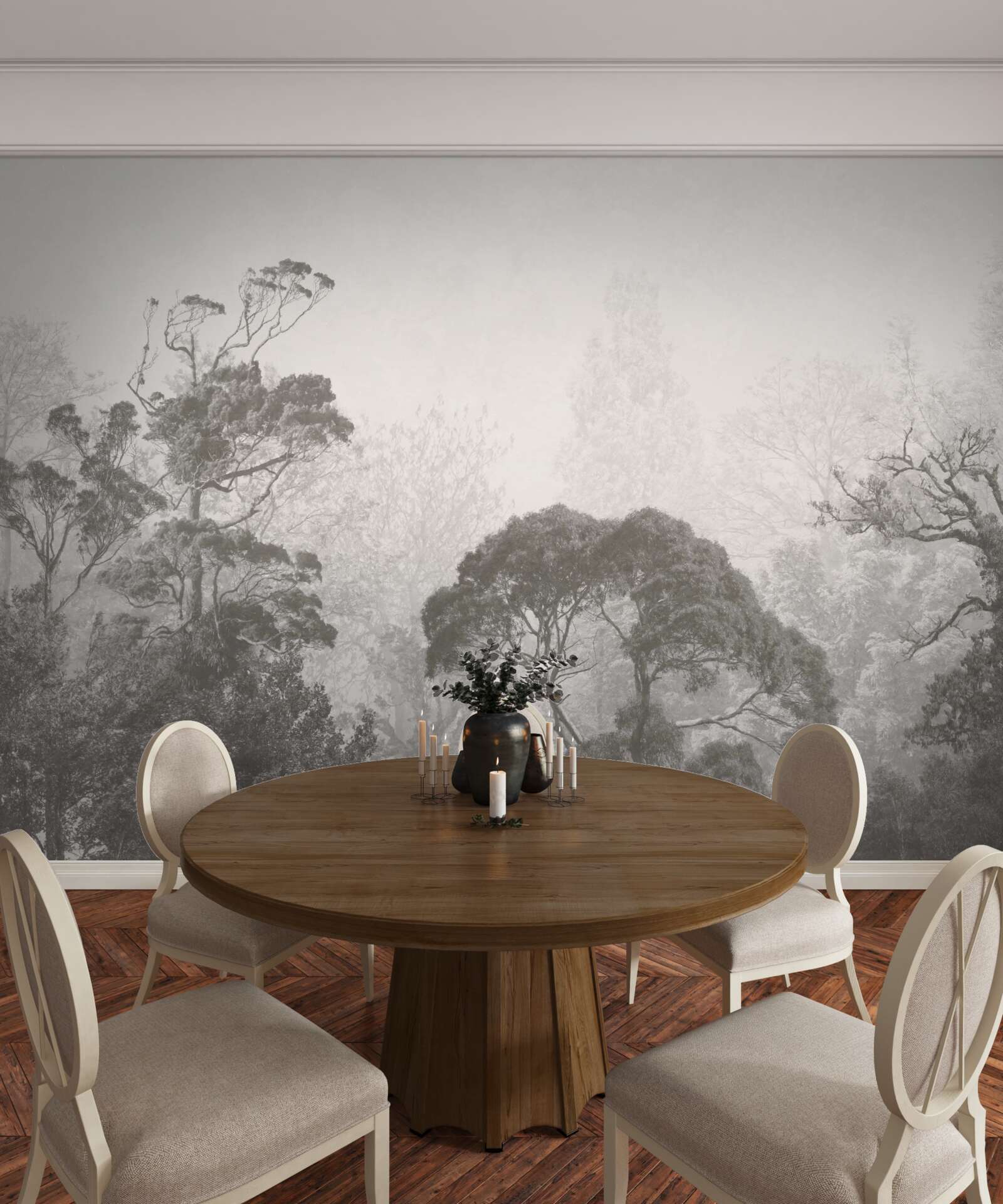 Papier peint la brume recouvre les cimes des arbres tropicaux