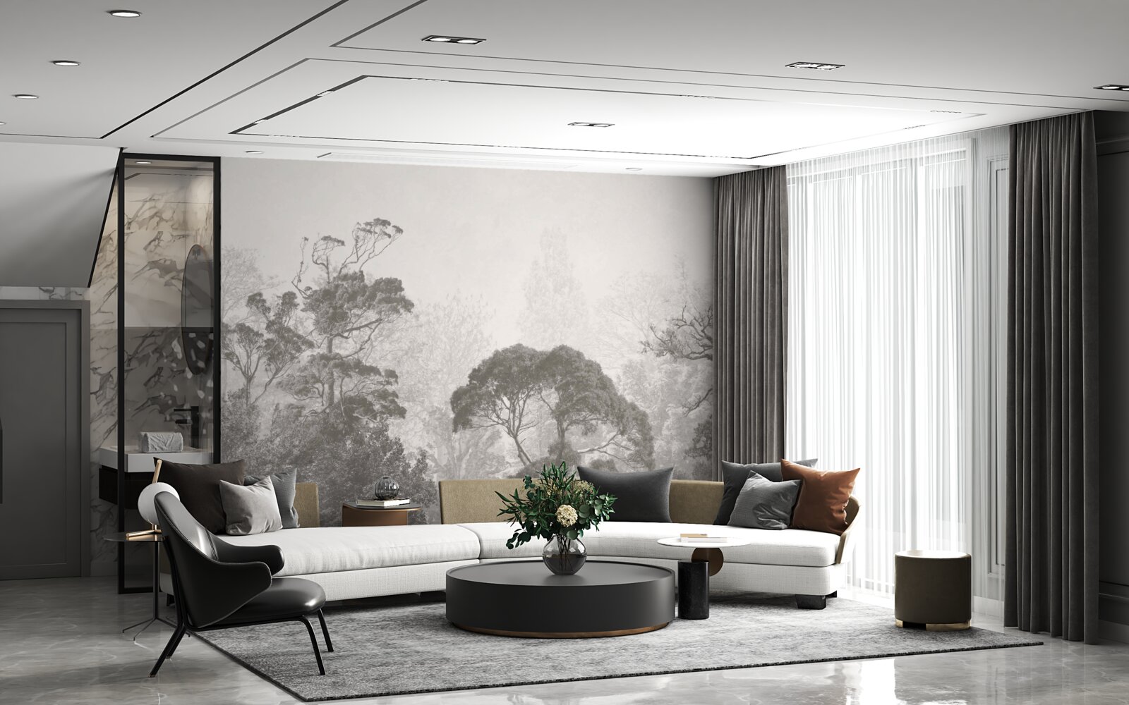 Papier peint la brume recouvre les cimes des arbres tropicaux