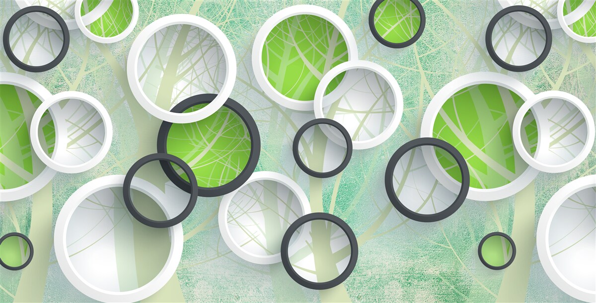 Papier peint cercles de couleur avec des images abstraites d'arbres