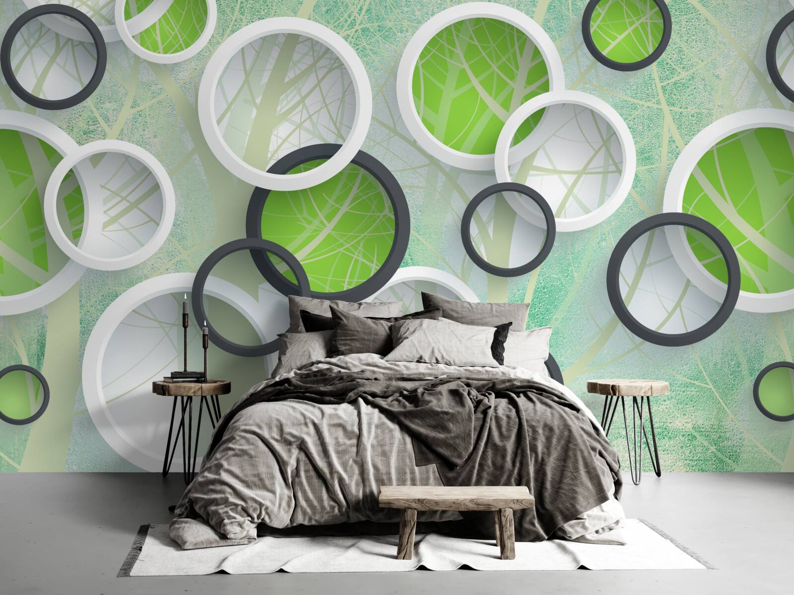 Papier peint cercles de couleur avec des images abstraites d'arbres