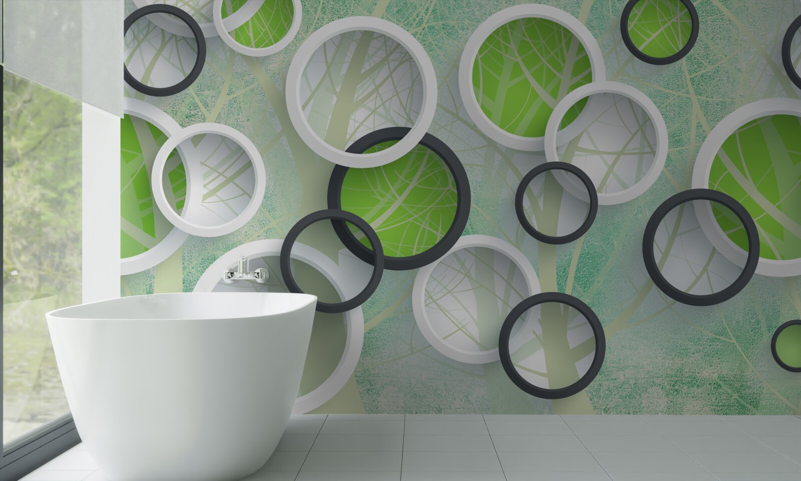 Papier peint cercles de couleur avec des images abstraites d'arbres