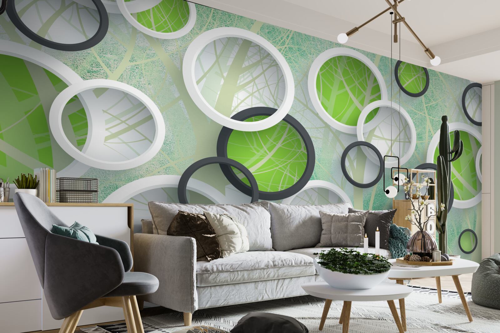 Papier peint cercles de couleur avec des images abstraites d'arbres