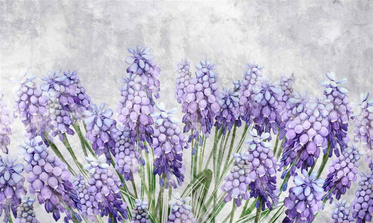 Papier peint Une prairie de belles fleurs violettes