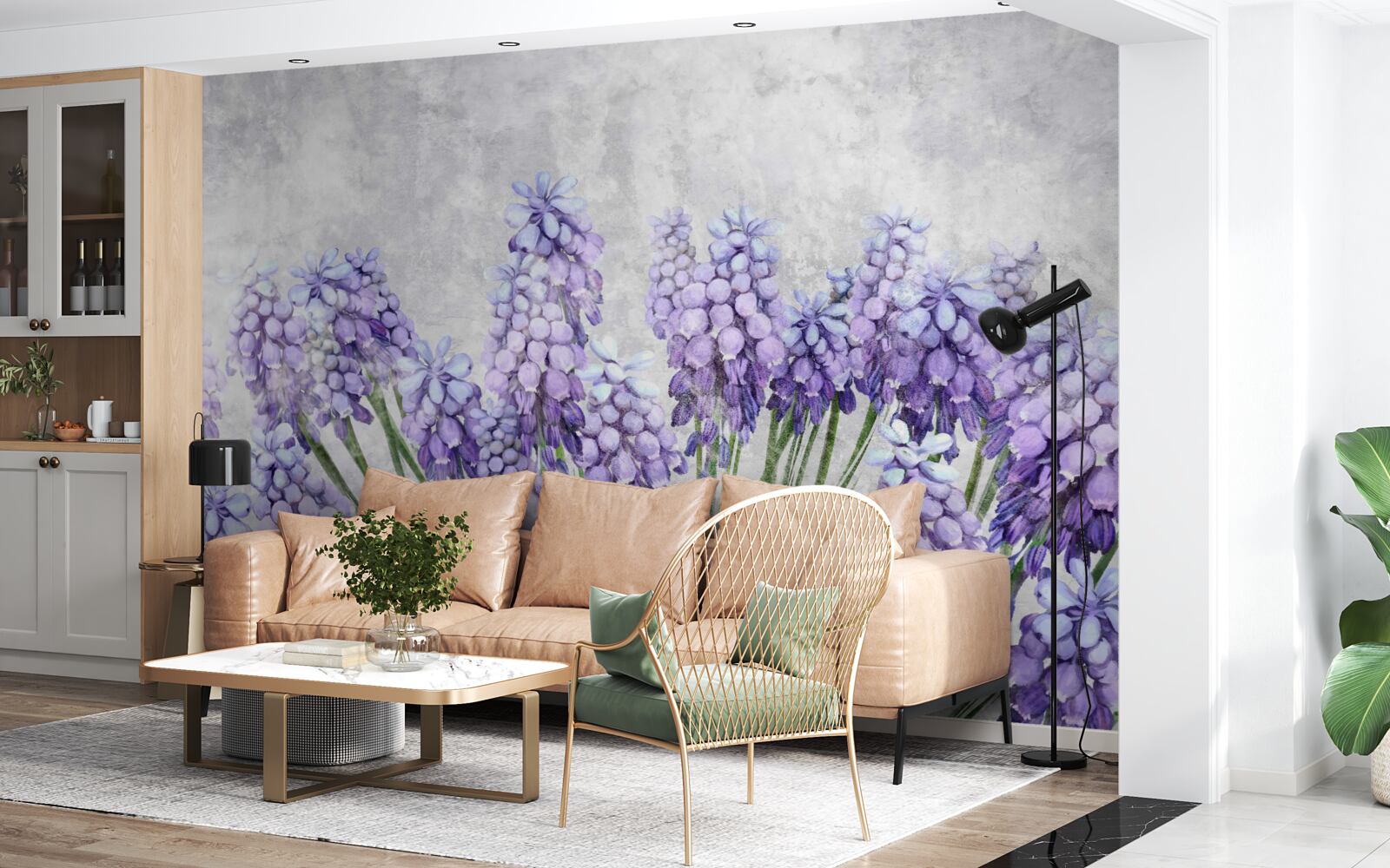 Papier peint Une prairie de belles fleurs violettes