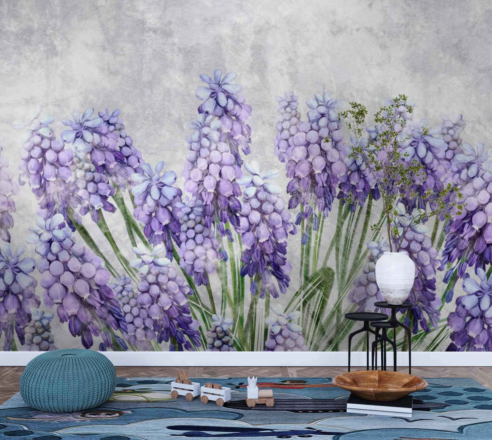 Papier peint Une prairie de belles fleurs violettes