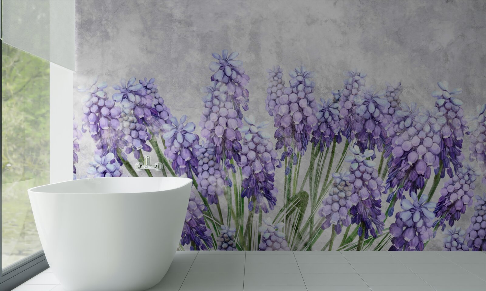 Papier peint Une prairie de belles fleurs violettes