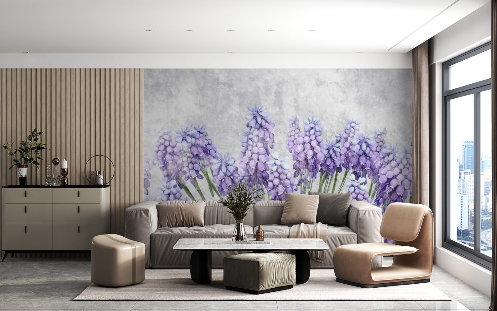 Papier peint Une prairie de belles fleurs violettes