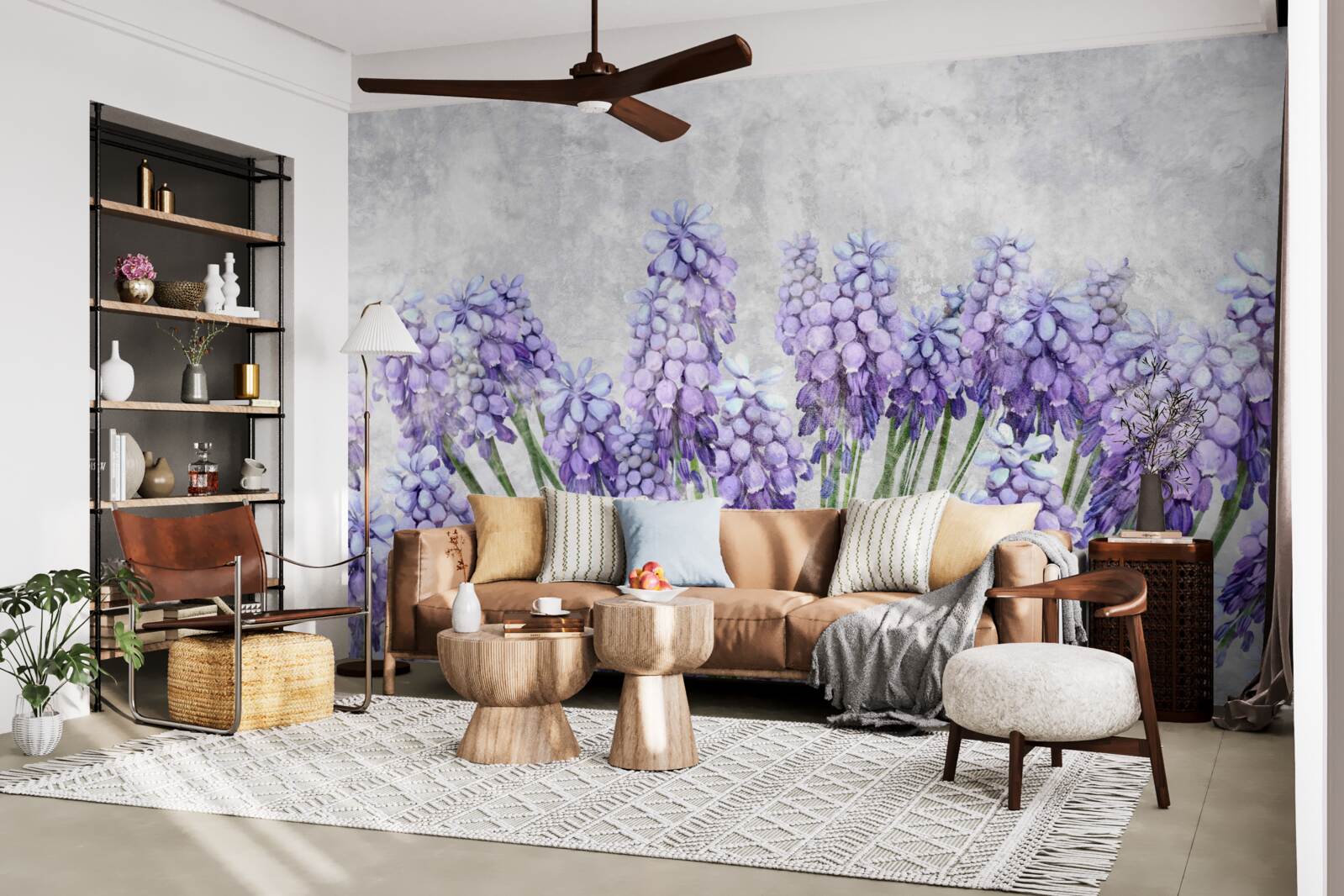 Papier peint Une prairie de belles fleurs violettes