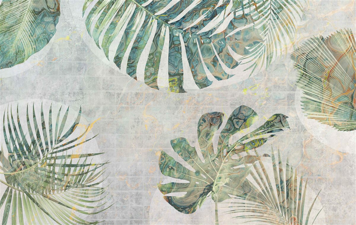 Papier peint grandes feuilles de palmier, de monstera et de fougère