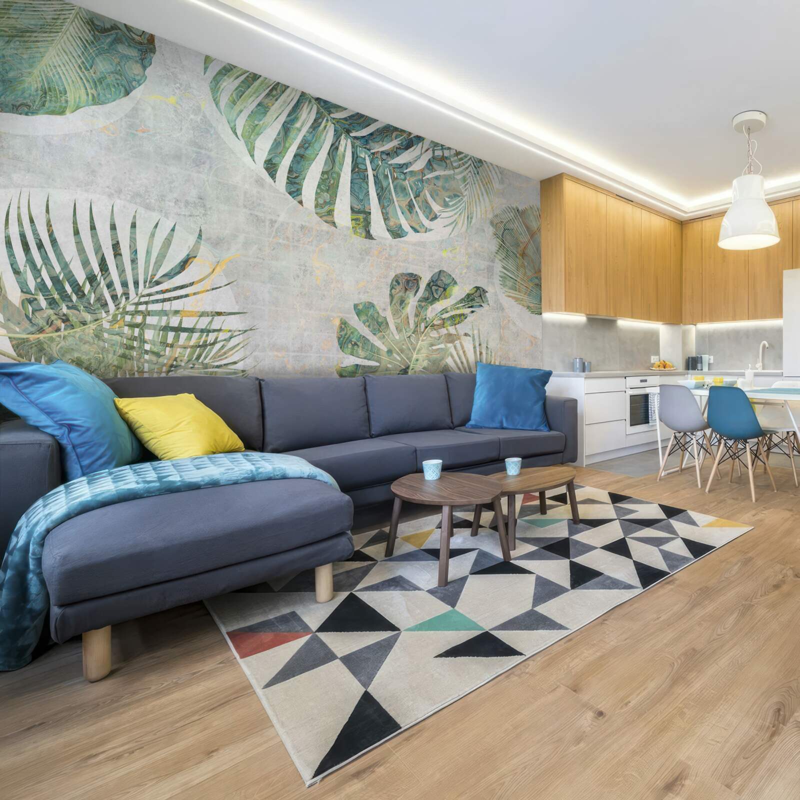 Papier peint grandes feuilles de palmier, de monstera et de fougère