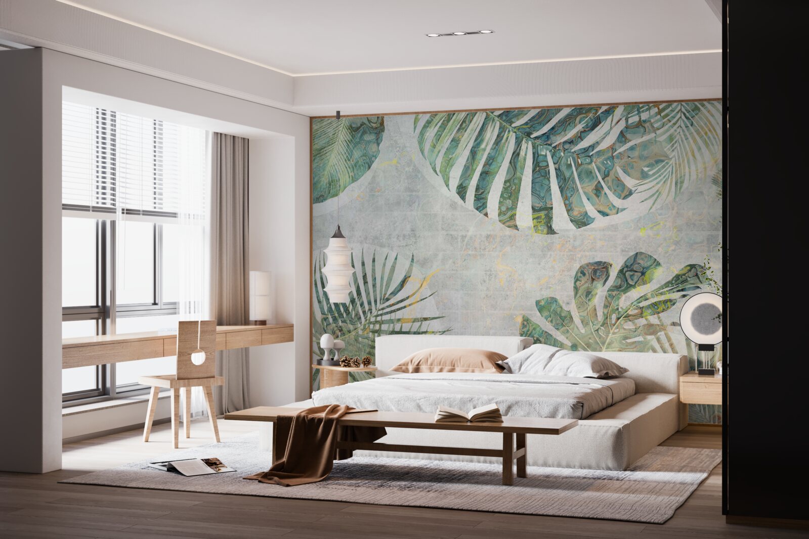 Papier peint grandes feuilles de palmier, de monstera et de fougère