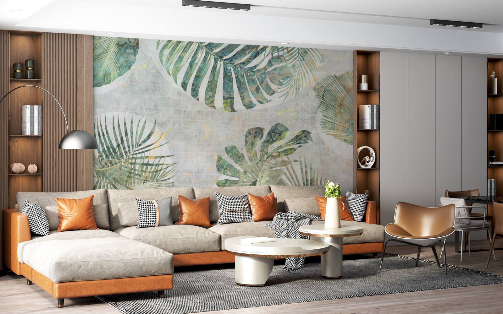 Papier peint grandes feuilles de palmier, de monstera et de fougère