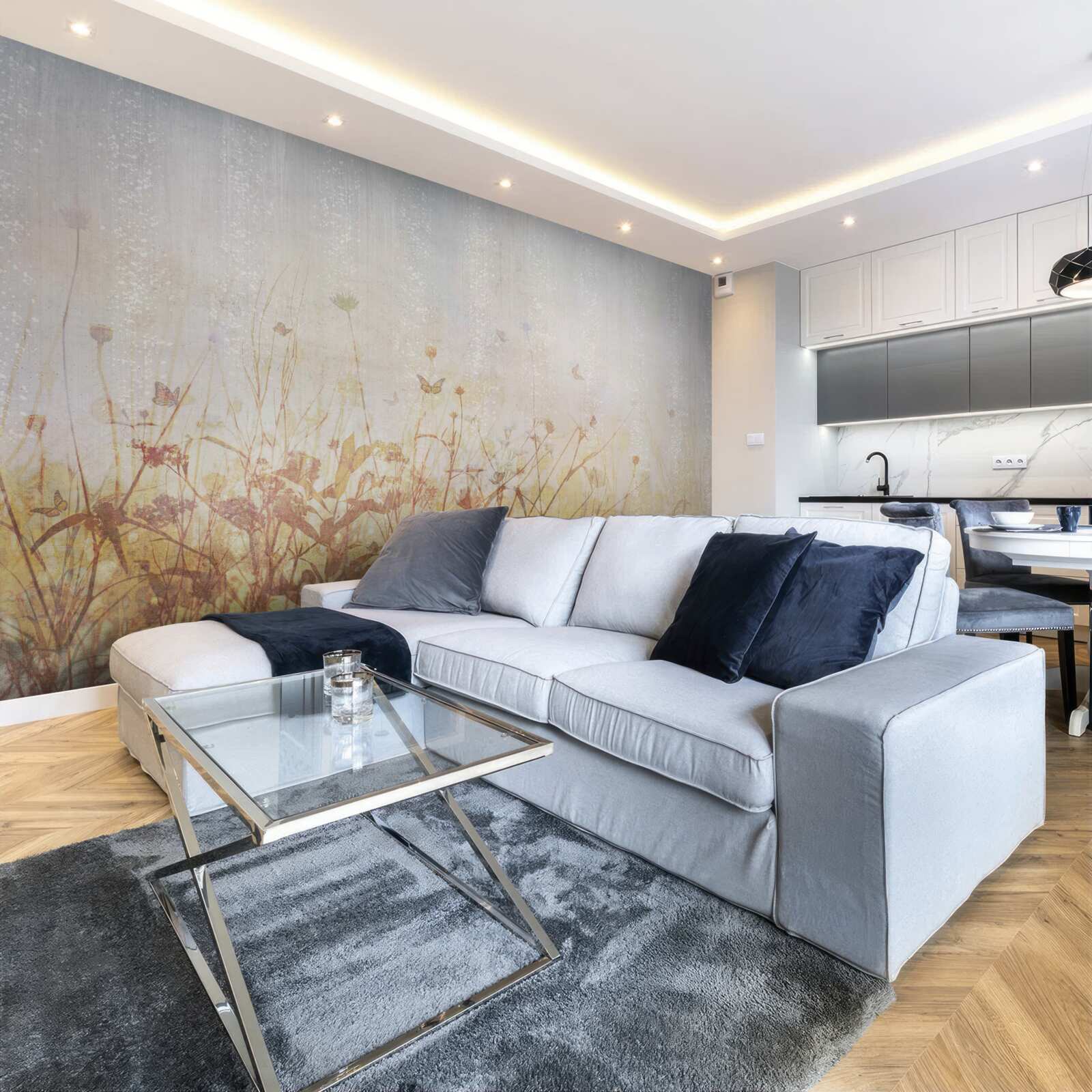 Papier peint champ d'automne parsemé de fleurs de prairie