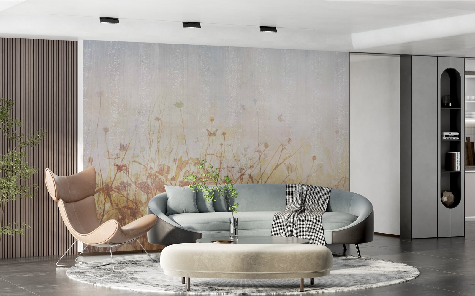 Papier peint champ d'automne parsemé de fleurs de prairie