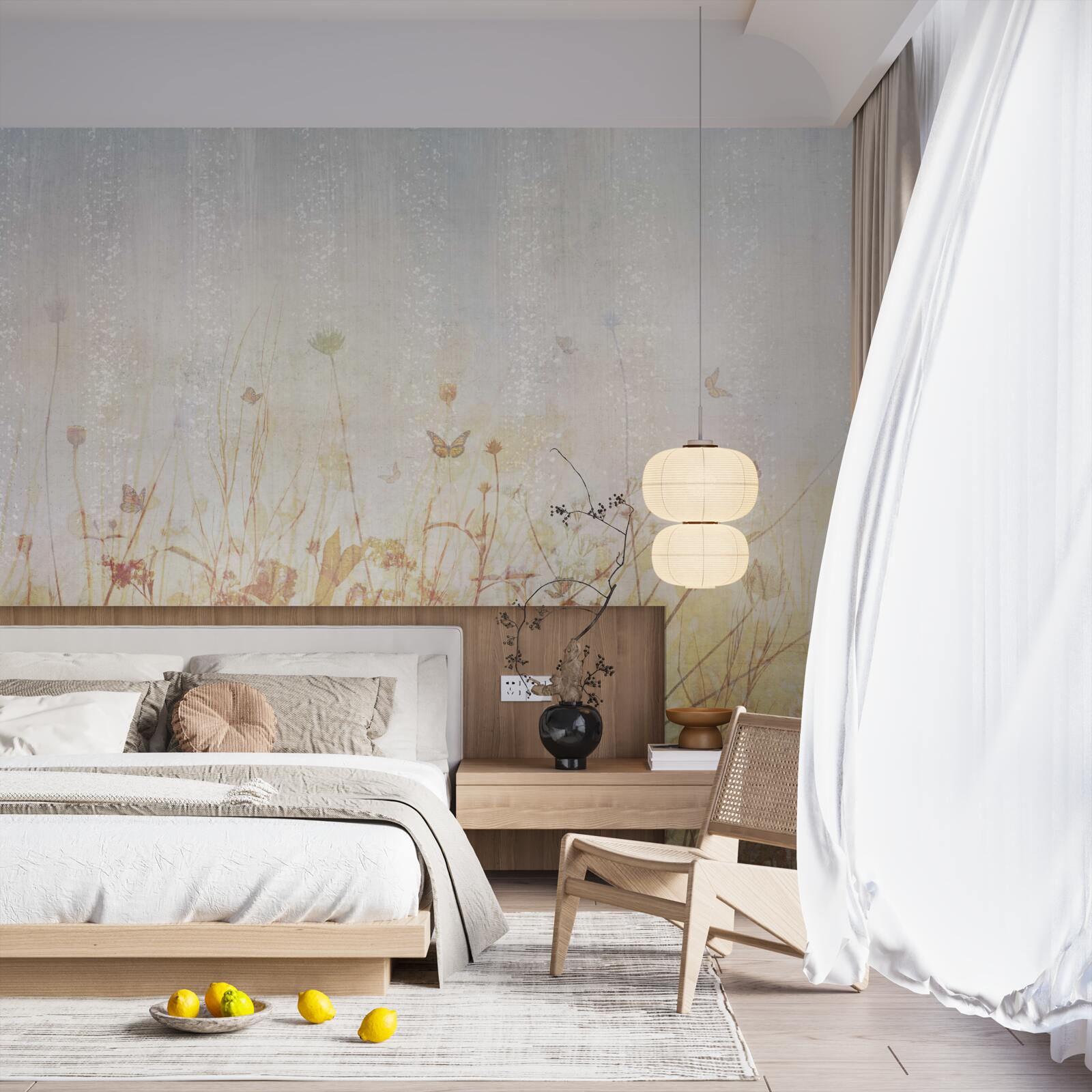 Papier peint champ d'automne parsemé de fleurs de prairie