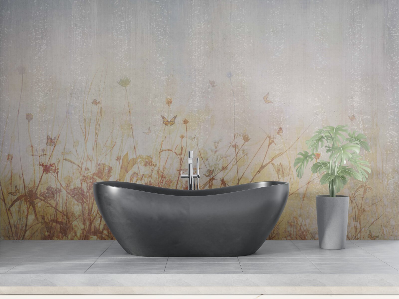 Papier peint champ d'automne parsemé de fleurs de prairie