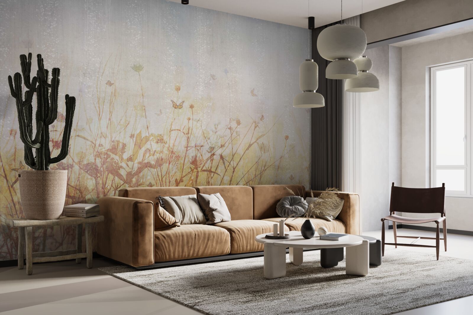 Papier peint champ d'automne parsemé de fleurs de prairie