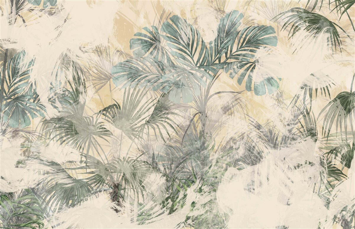 Papier peint feuilles de palmier et monstera en vert