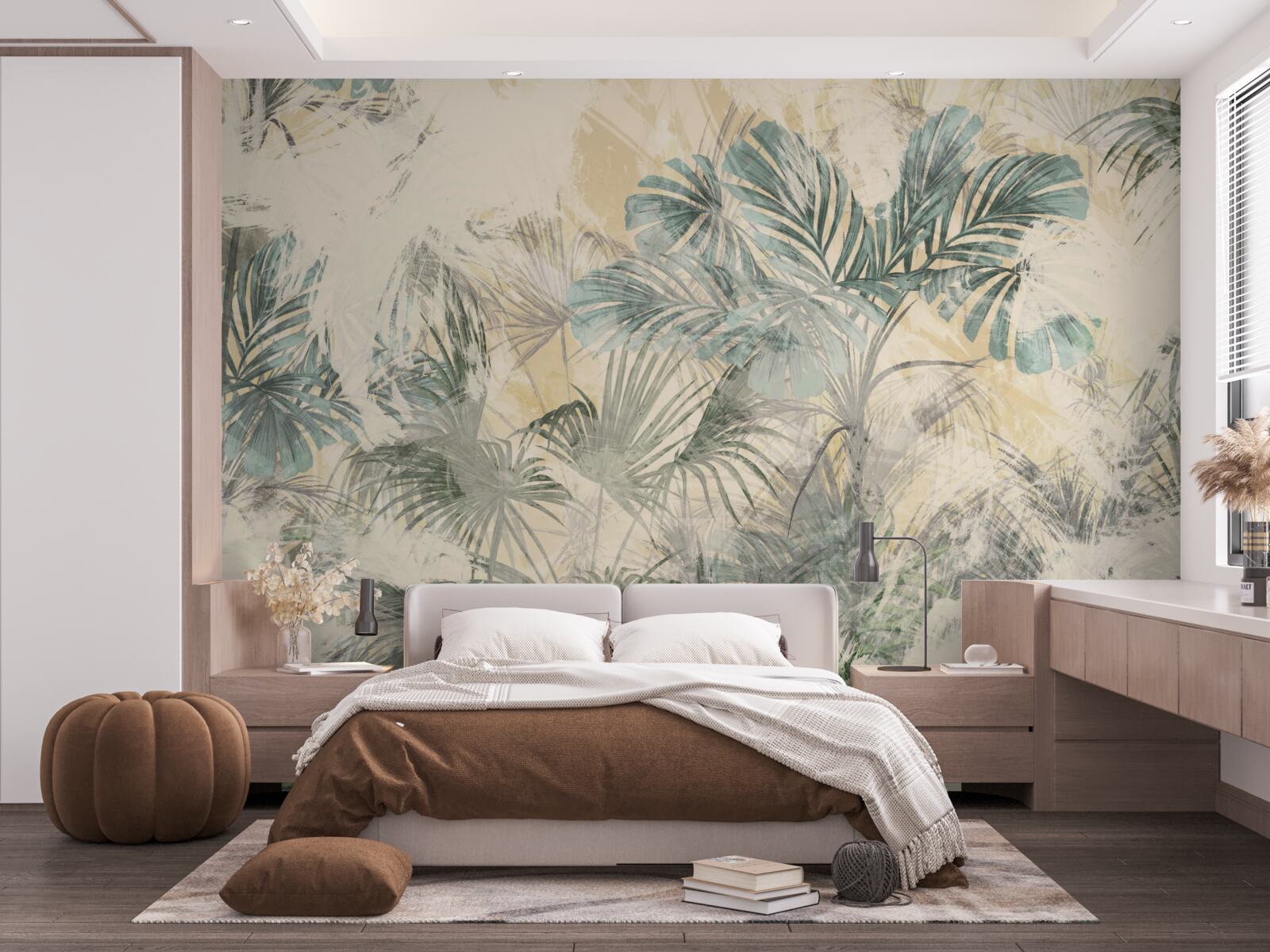 Papier peint feuilles de palmier et monstera en vert