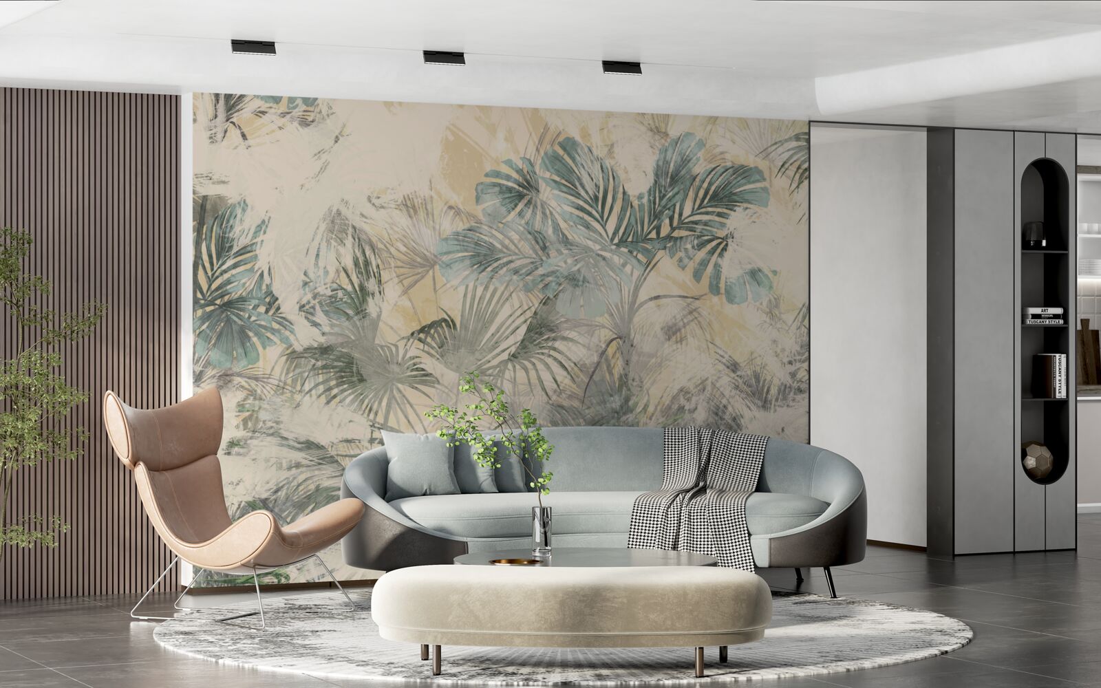 Papier peint feuilles de palmier et monstera en vert