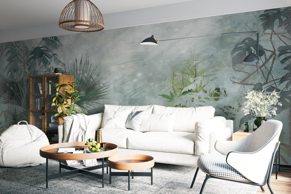 Papier peint matinée tropicale sur l'eau enveloppée de brume