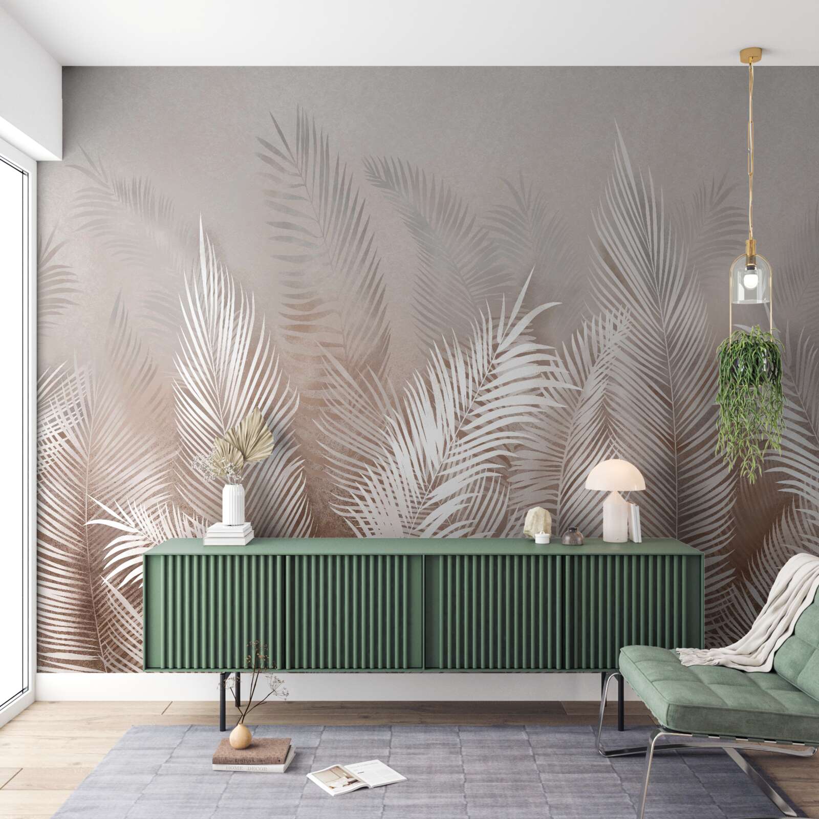 Papier peint feuilles de palmier dans les tons de beige